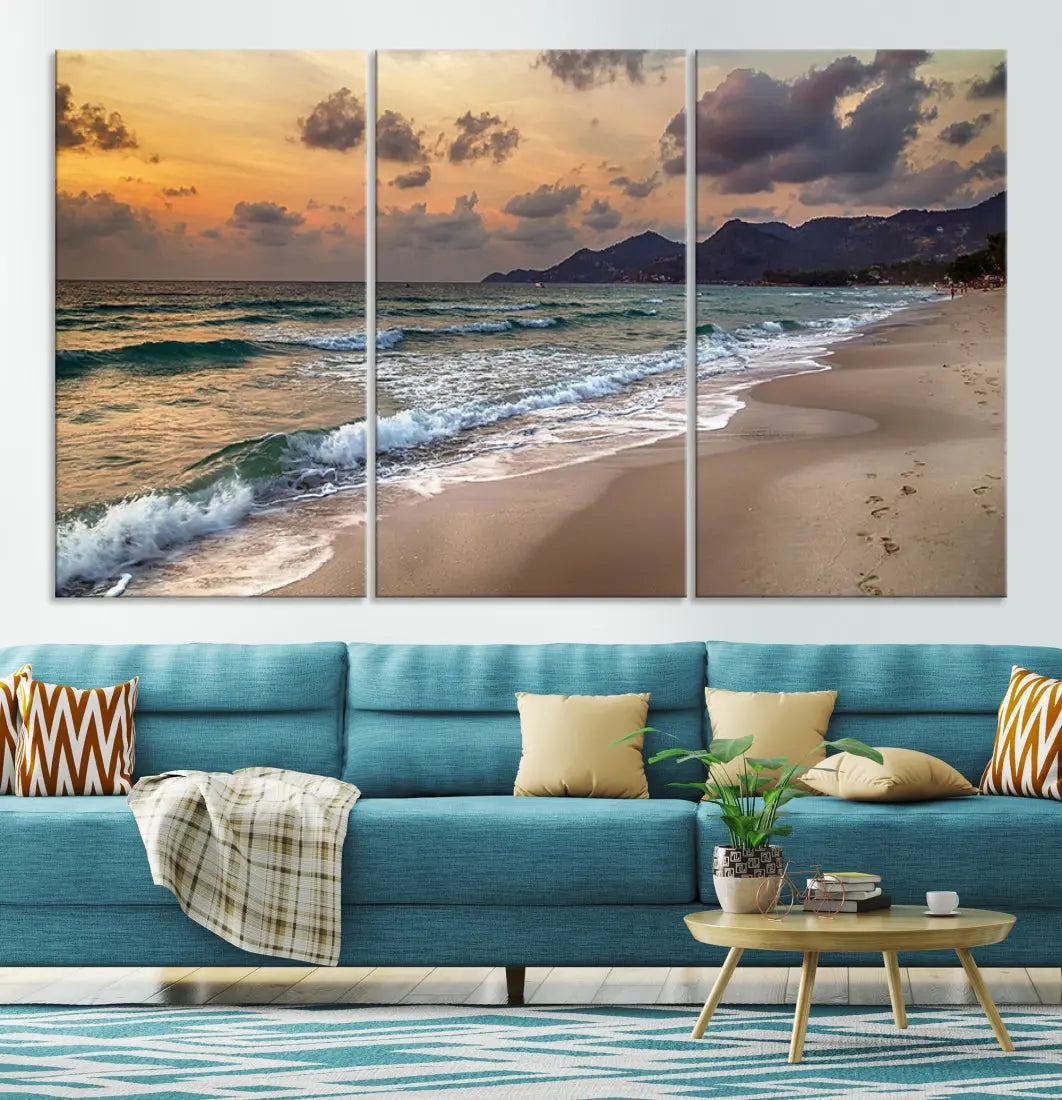 Ocean Beach Wall Art Canvas Print Sunset Artwork Print Coastal Wall Art