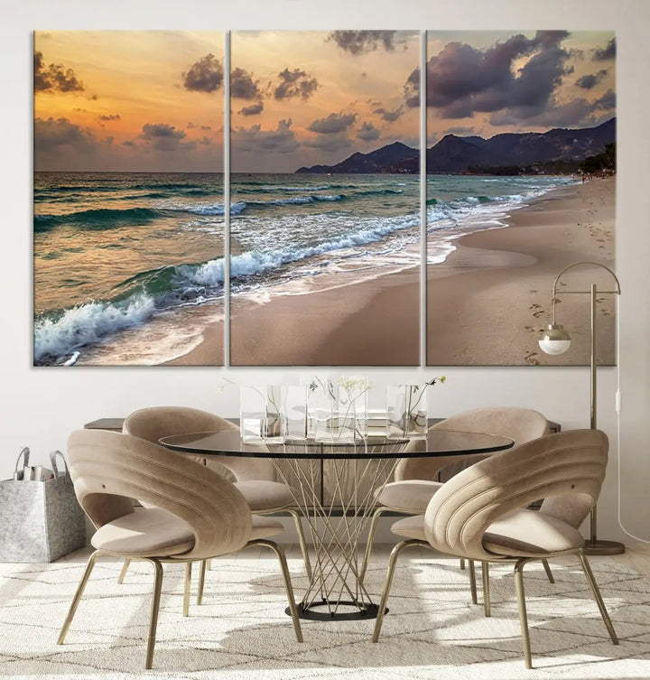 Ocean Beach Wall Art Canvas Print Sunset Artwork Print Coastal Wall Art