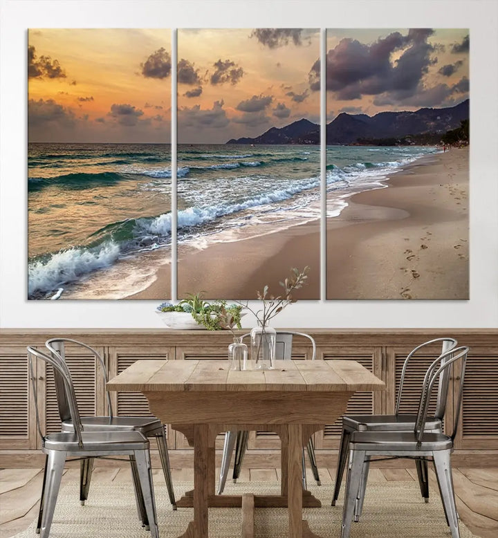 Ocean Beach Wall Art Canvas Print Sunset Artwork Print Coastal Wall Art