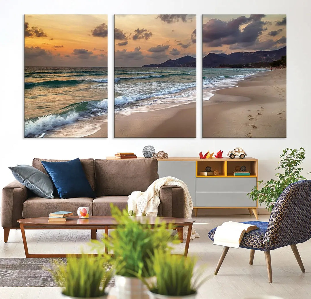 Ocean Beach Wall Art Canvas Print Sunset Artwork Print Coastal Wall Art