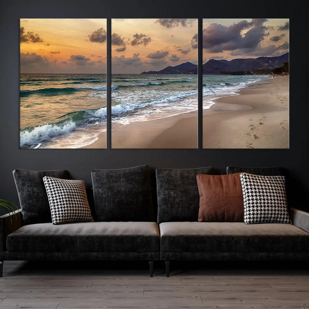 Ocean Beach Wall Art Canvas Print Sunset Artwork Print Coastal Wall Art