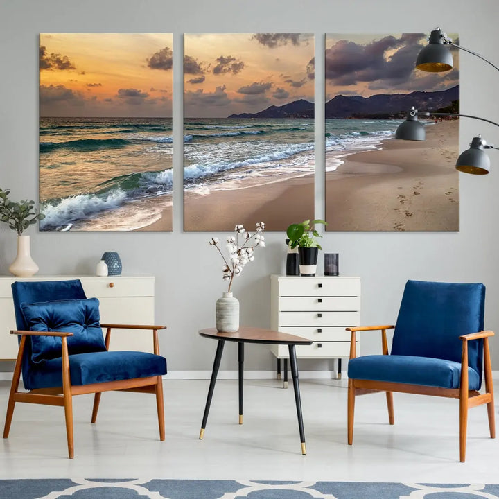 Ocean Beach Wall Art Canvas Print Sunset Artwork Print Coastal Wall Art