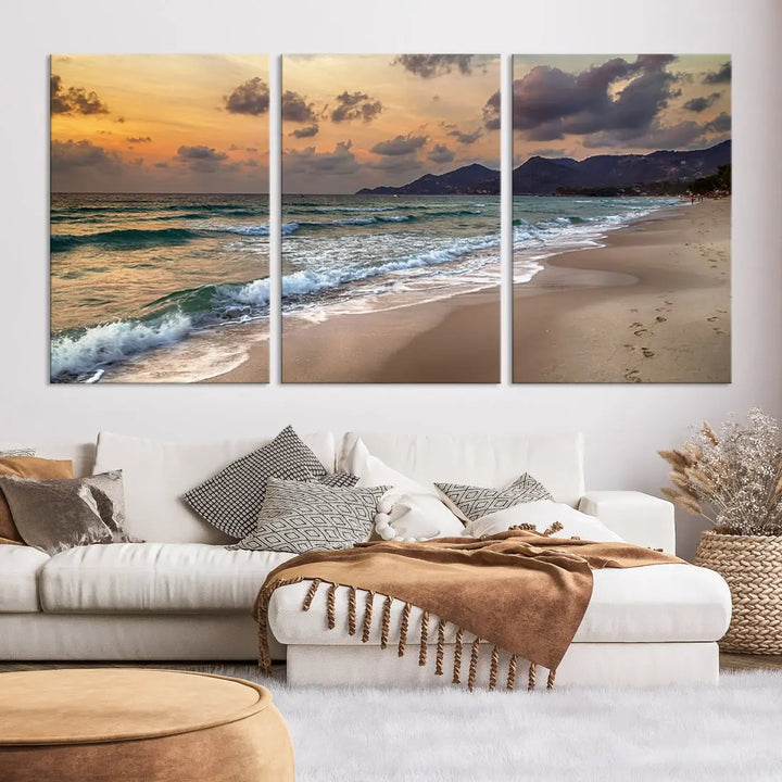 Ocean Beach Wall Art Canvas Print Sunset Artwork Print Coastal Wall Art