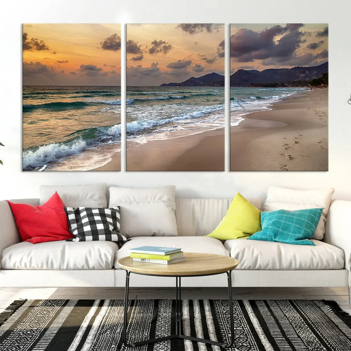 Ocean Beach Wall Art Canvas Print Sunset Artwork Print Coastal Wall Art