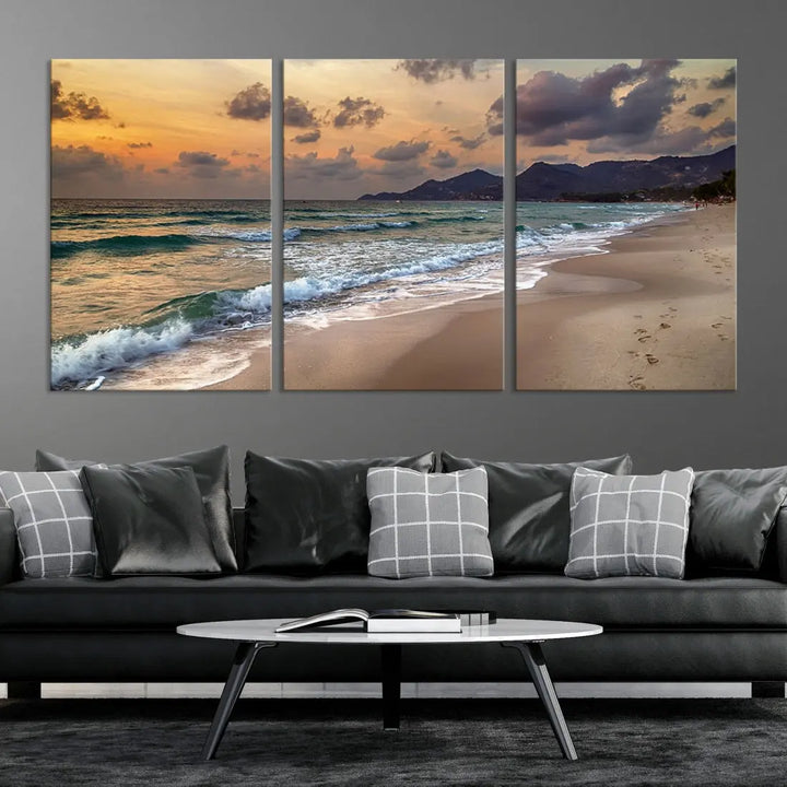 Ocean Beach Wall Art Canvas Print Sunset Artwork Print Coastal Wall Art