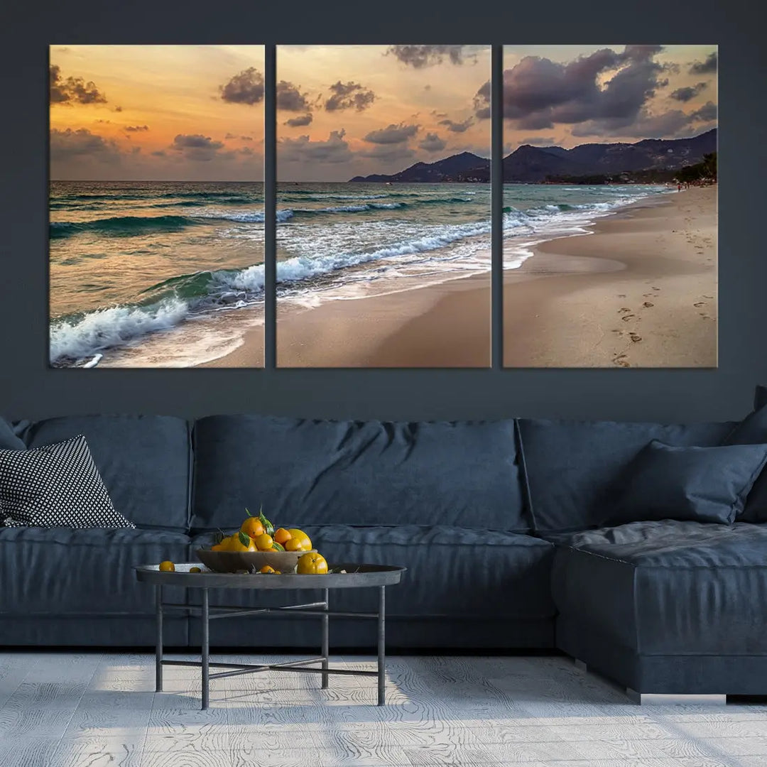 Ocean Beach Wall Art Canvas Print Sunset Artwork Print Coastal Wall Art