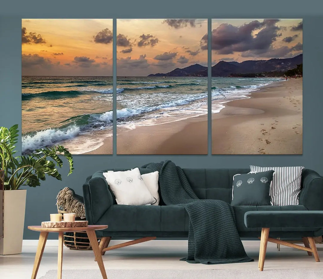 Ocean Beach Wall Art Canvas Print Sunset Artwork Print Coastal Wall Art