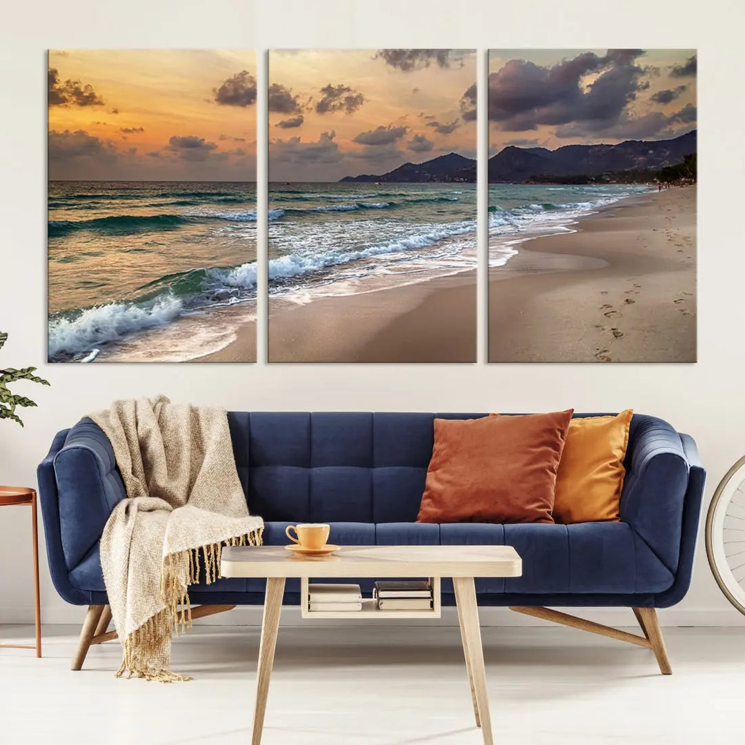 Ocean Beach Wall Art Canvas Print Sunset Artwork Print Coastal Wall Art