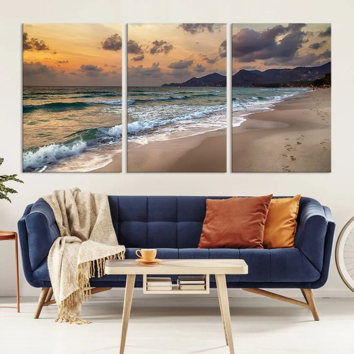 Ocean Beach Wall Art Canvas Print Sunset Artwork Print Coastal Wall Art