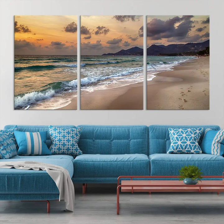 Ocean Beach Wall Art Canvas Print Sunset Artwork Print Coastal Wall Art