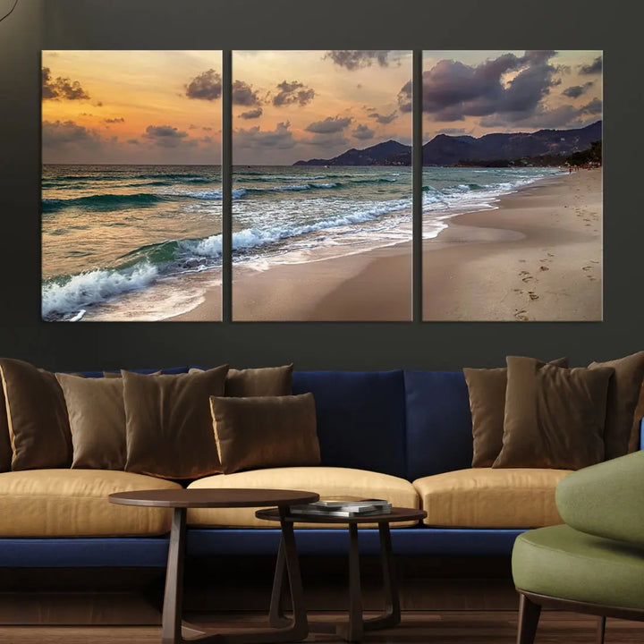 Ocean Beach Wall Art Canvas Print Sunset Artwork Print Coastal Wall Art