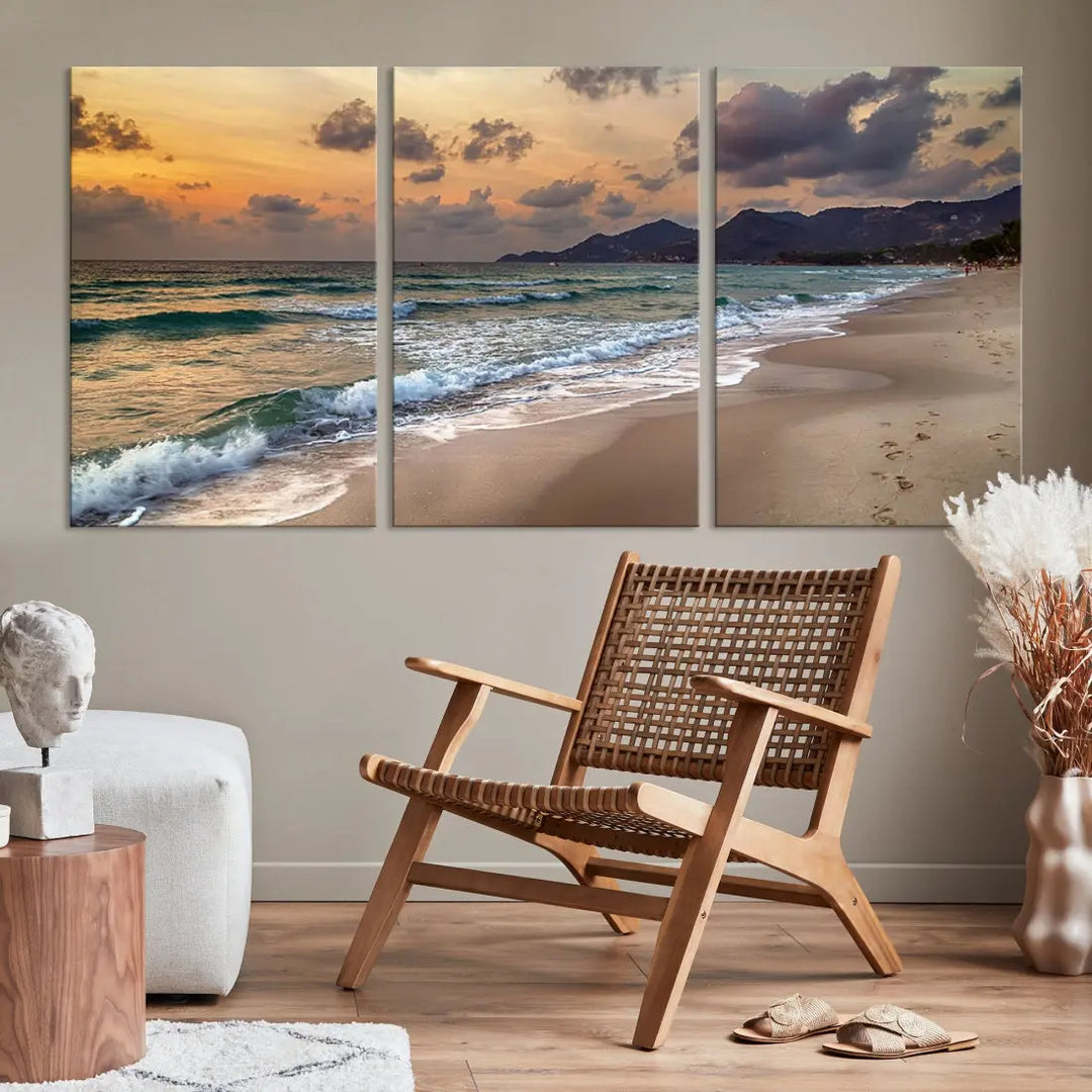 Ocean Beach Wall Art Canvas Print Sunset Artwork Print Coastal Wall Art