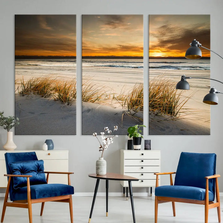 Ocean Beach Wall Art Canvas Print Sunset Artwork Print Coastal Wall Art