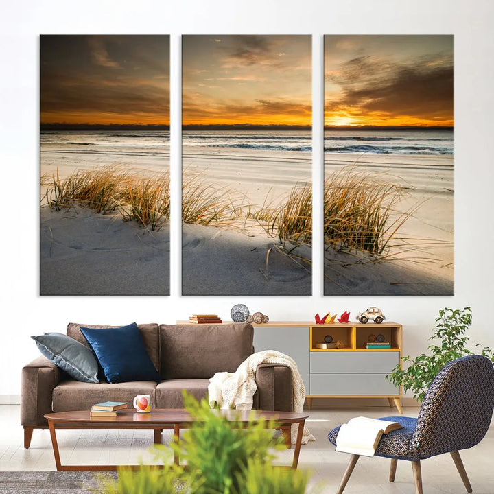 Ocean Beach Wall Art Canvas Print Sunset Artwork Print Coastal Wall Art