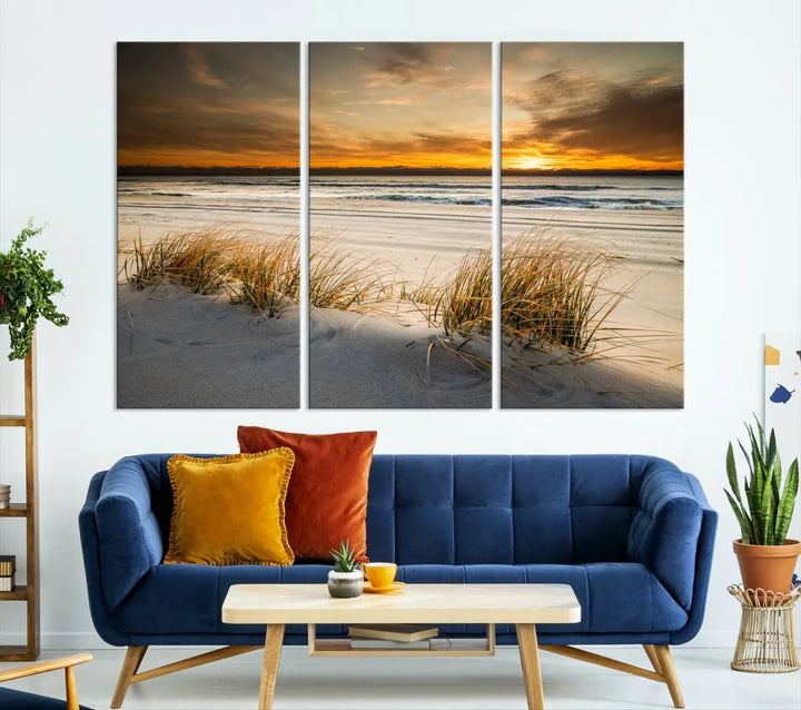 Ocean Beach Wall Art Canvas Print Sunset Artwork Print Coastal Wall Art