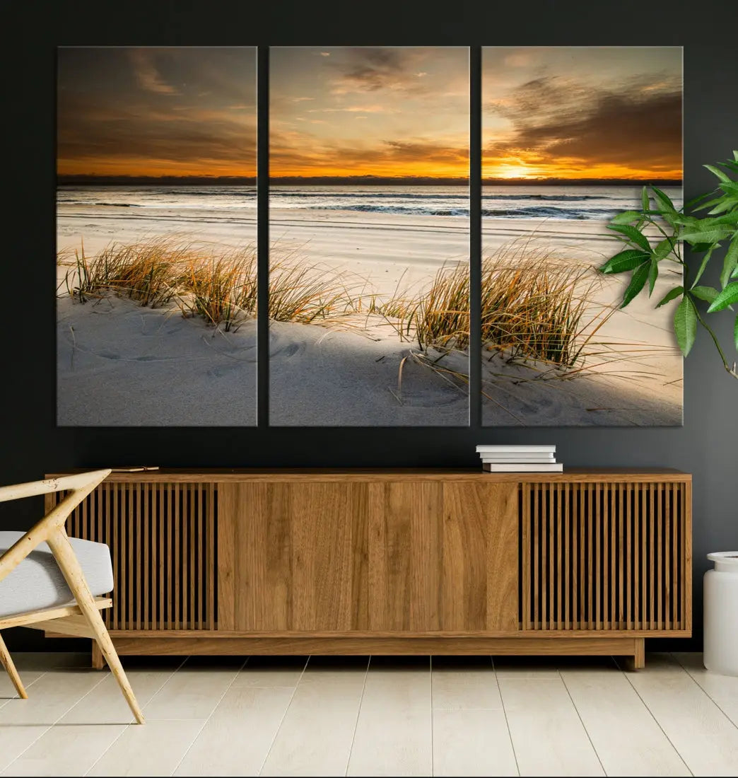 Ocean Beach Wall Art Canvas Print Sunset Artwork Print Coastal Wall Art