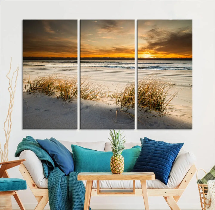 Ocean Beach Wall Art Canvas Print Sunset Artwork Print Coastal Wall Art