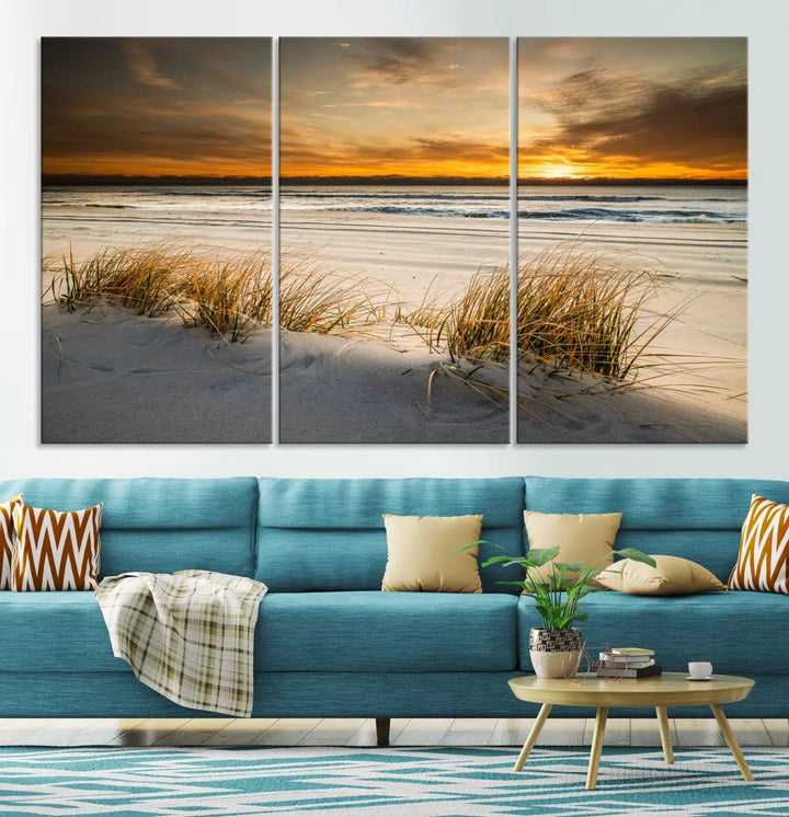 Ocean Beach Wall Art Canvas Print Sunset Artwork Print Coastal Wall Art