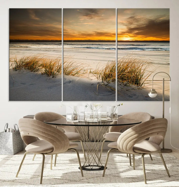 Ocean Beach Wall Art Canvas Print Sunset Artwork Print Coastal Wall Art