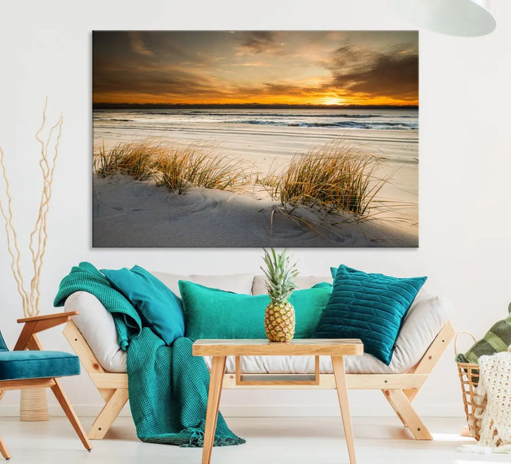 Ocean Beach Wall Art Canvas Print Sunset Artwork Print Coastal Wall Art