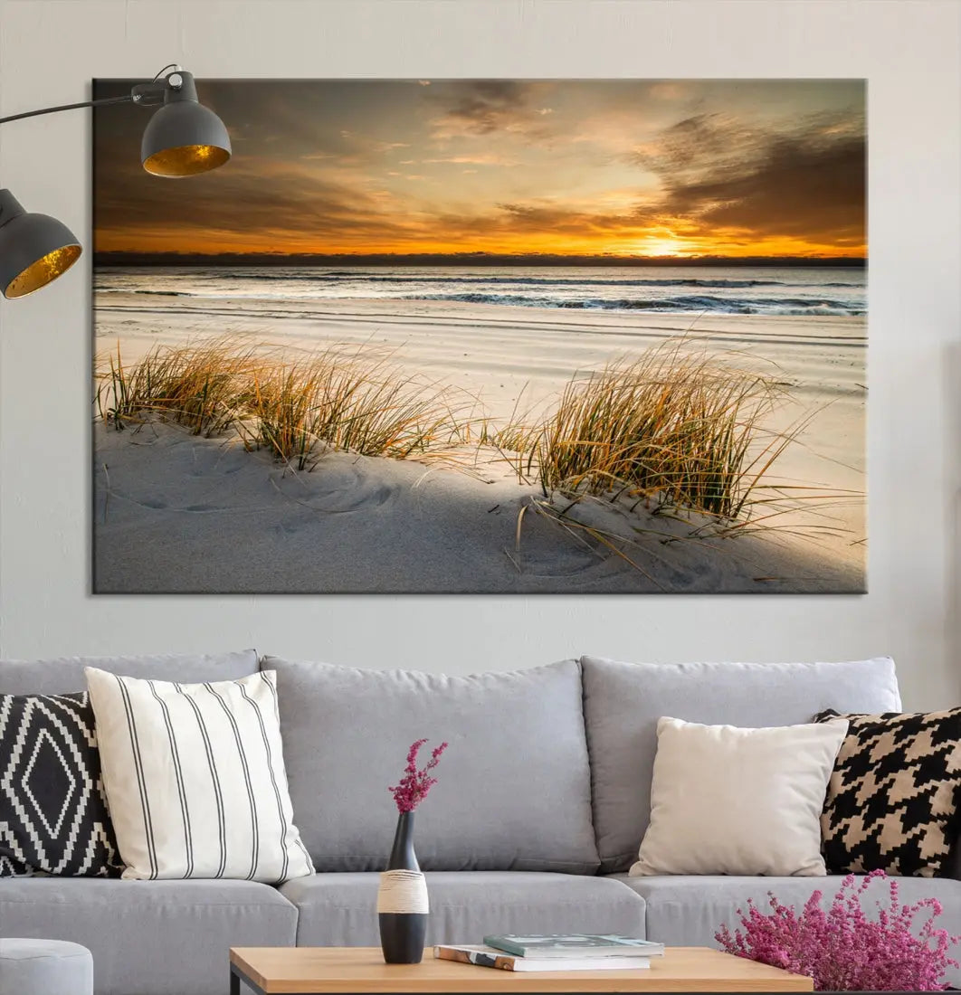 Ocean Beach Wall Art Canvas Print Sunset Artwork Print Coastal Wall Art