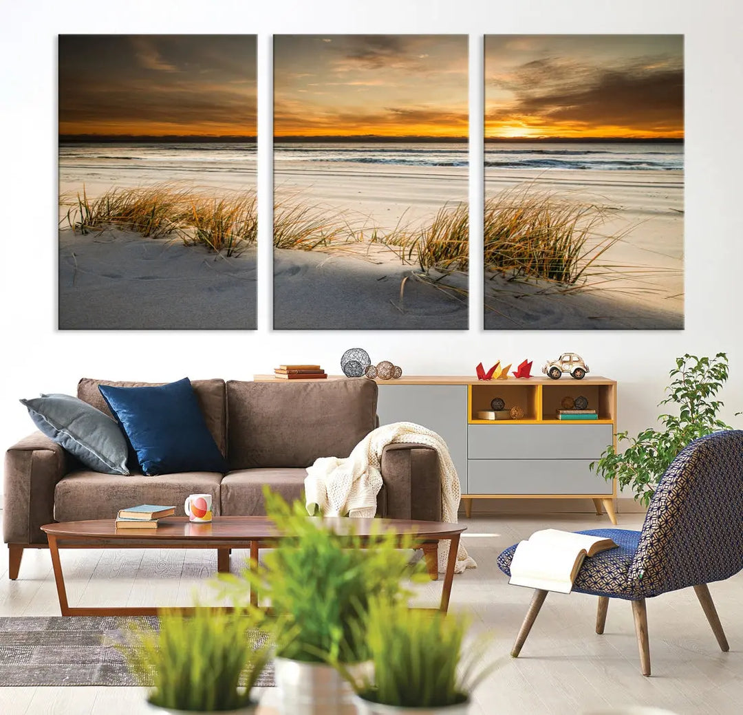 Ocean Beach Wall Art Canvas Print Sunset Artwork Print Coastal Wall Art