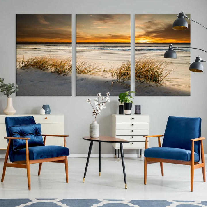 Ocean Beach Wall Art Canvas Print Sunset Artwork Print Coastal Wall Art