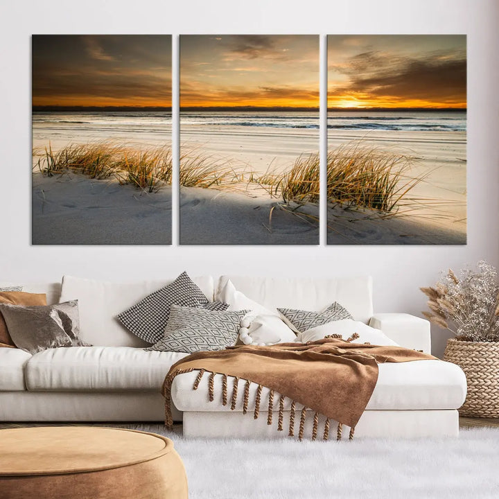 Ocean Beach Wall Art Canvas Print Sunset Artwork Print Coastal Wall Art