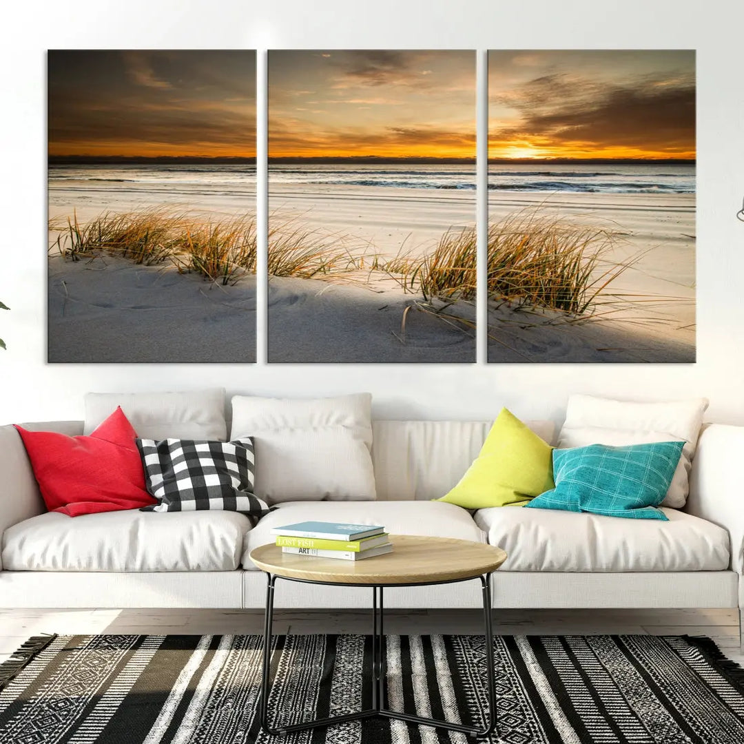 Ocean Beach Wall Art Canvas Print Sunset Artwork Print Coastal Wall Art