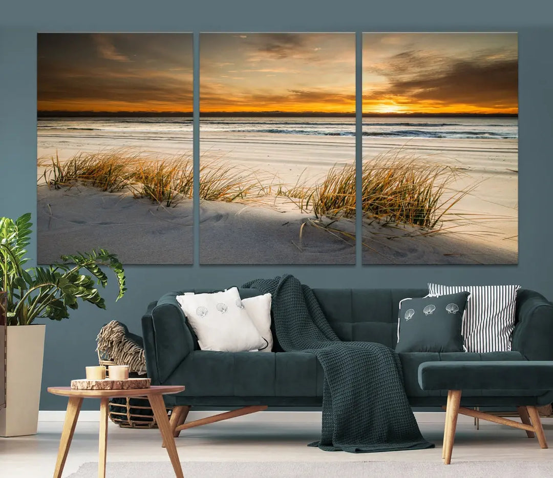 Ocean Beach Wall Art Canvas Print Sunset Artwork Print Coastal Wall Art