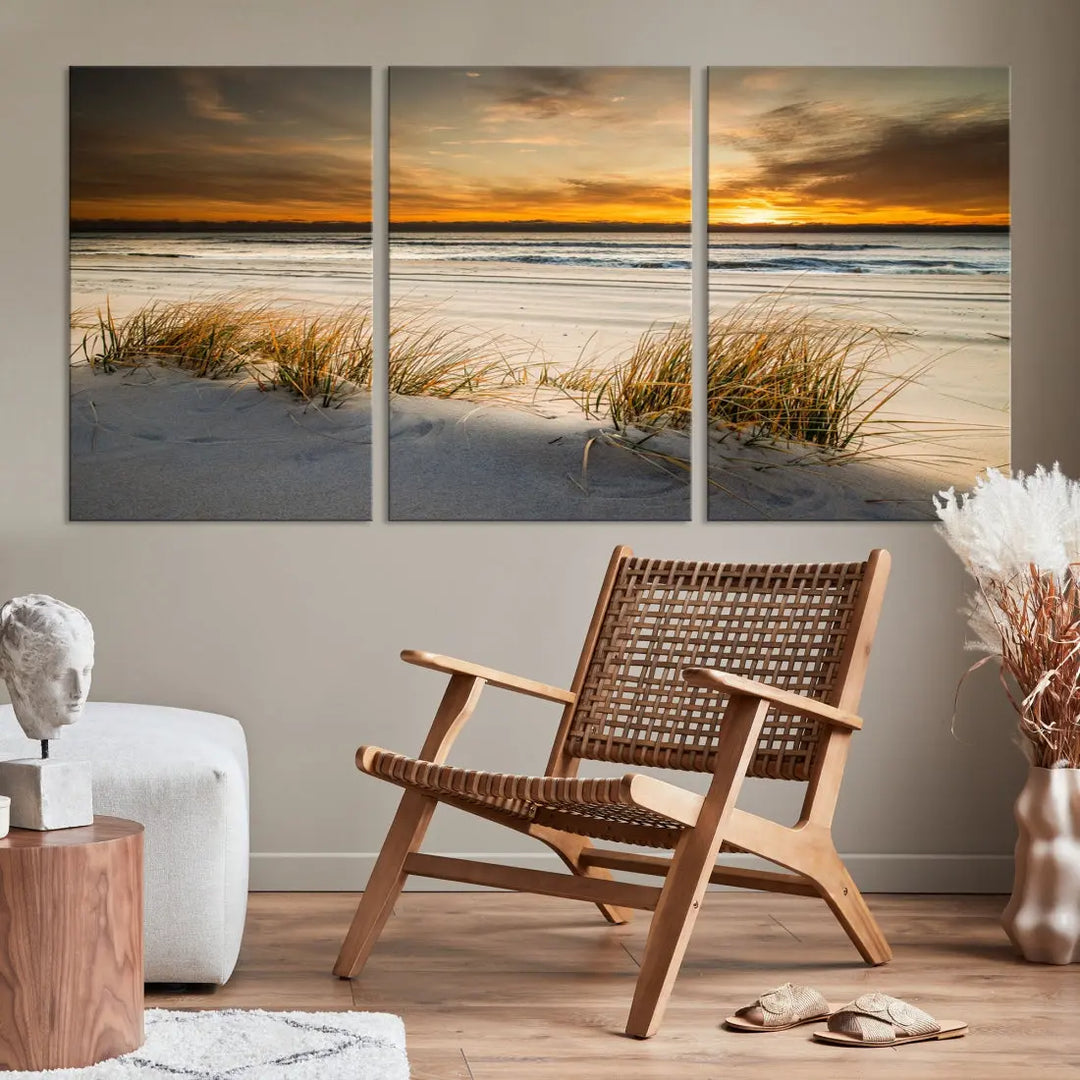 Ocean Beach Wall Art Canvas Print Sunset Artwork Print Coastal Wall Art