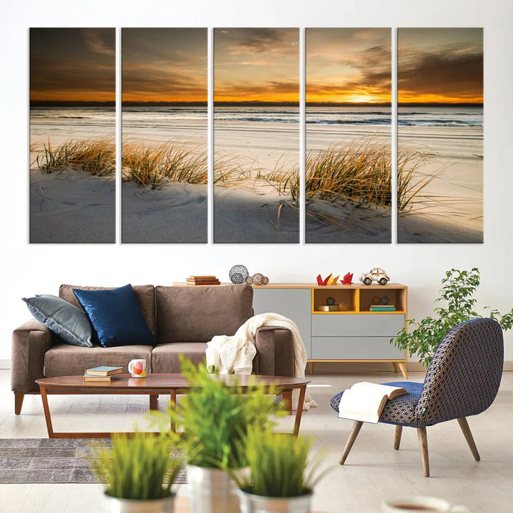 Ocean Beach Wall Art Canvas Print Sunset Artwork Print Coastal Wall Art