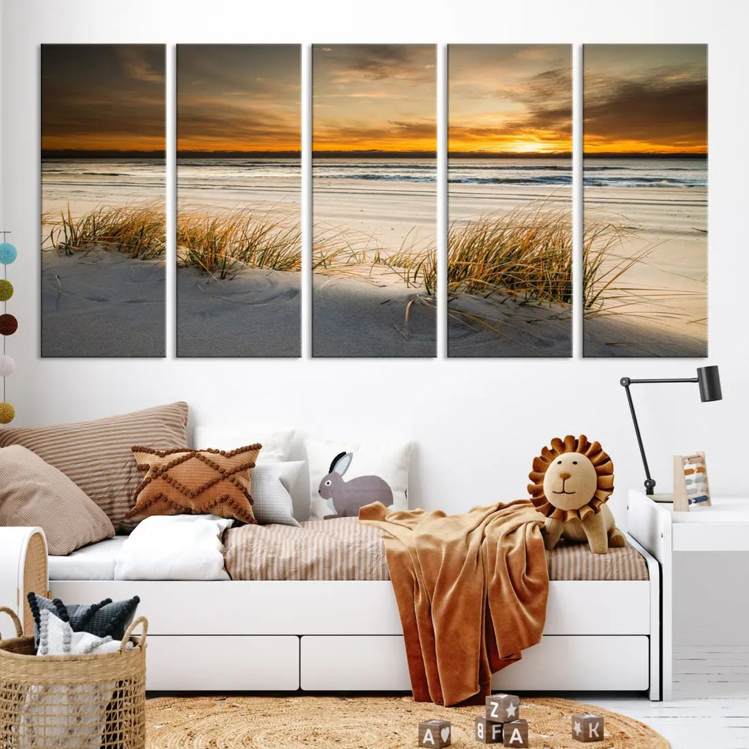 Ocean Beach Wall Art Canvas Print Sunset Artwork Print Coastal Wall Art