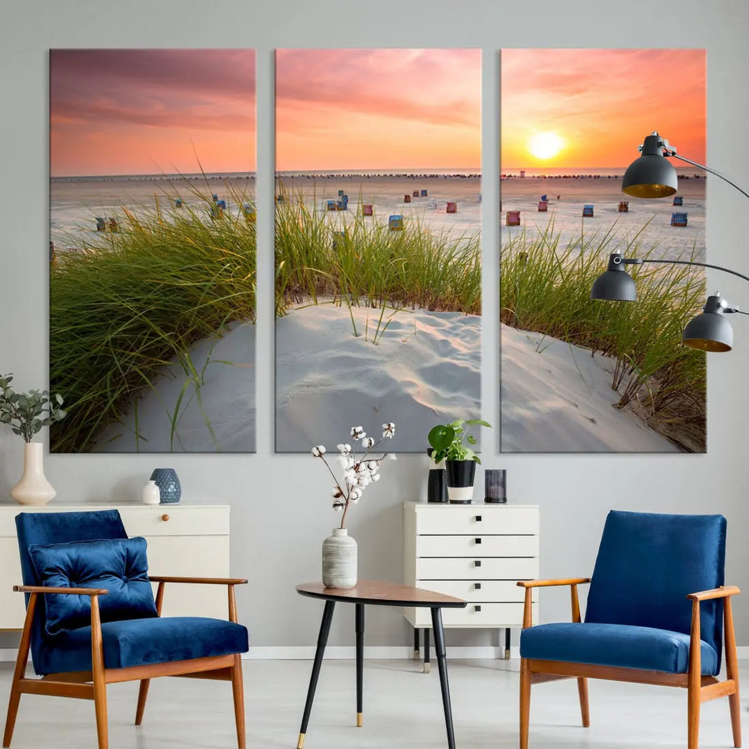 Ocean Beach Wall Art Canvas Print Sunset Artwork Print Coastal Wall Art