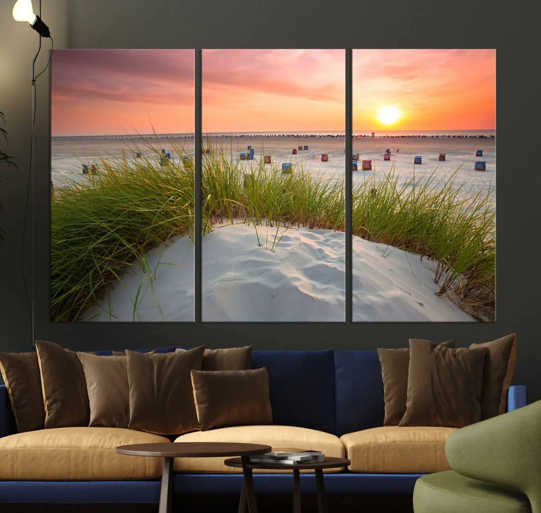 Ocean Beach Wall Art Canvas Print Sunset Artwork Print Coastal Wall Art