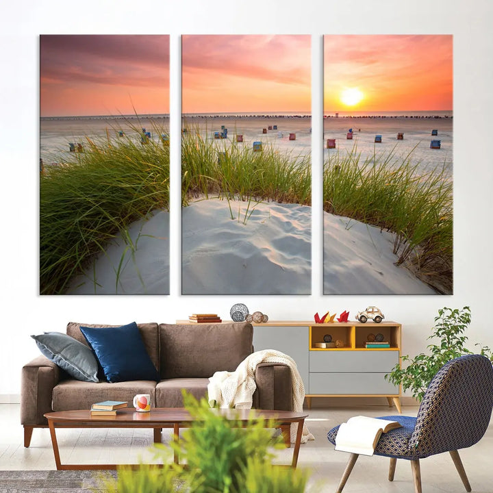 Ocean Beach Wall Art Canvas Print Sunset Artwork Print Coastal Wall Art