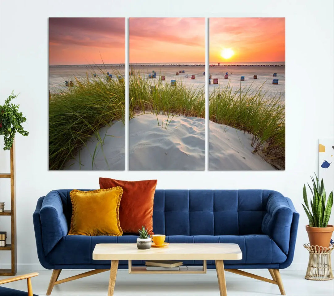 Ocean Beach Wall Art Canvas Print Sunset Artwork Print Coastal Wall Art