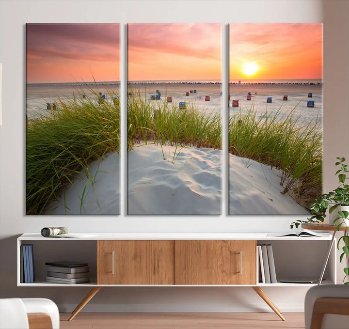 Ocean Beach Wall Art Canvas Print Sunset Artwork Print Coastal Wall Art