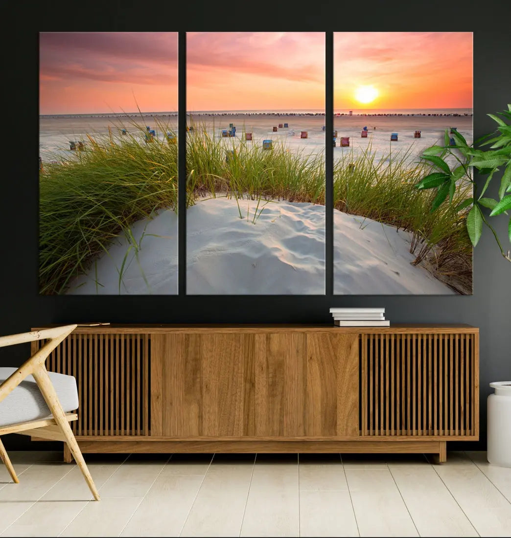 Ocean Beach Wall Art Canvas Print Sunset Artwork Print Coastal Wall Art