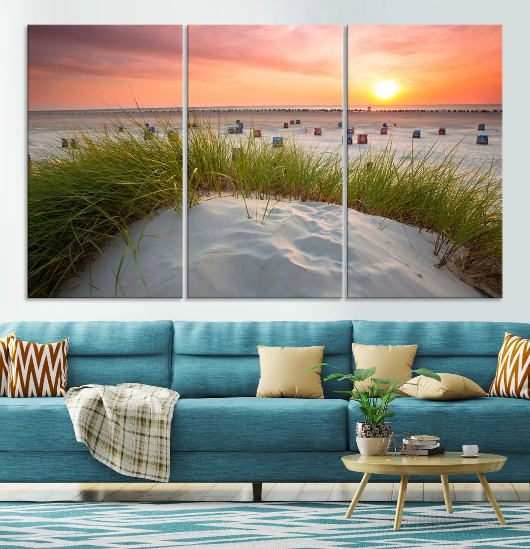 Ocean Beach Wall Art Canvas Print Sunset Artwork Print Coastal Wall Art