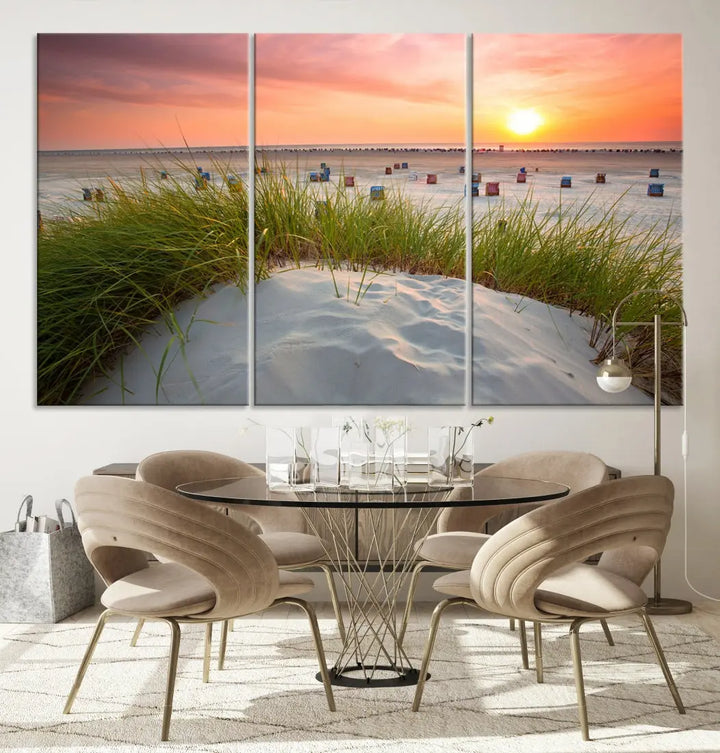 Ocean Beach Wall Art Canvas Print Sunset Artwork Print Coastal Wall Art