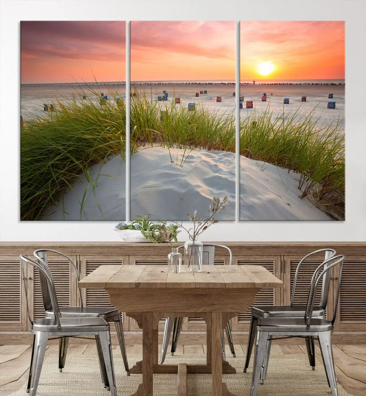 Ocean Beach Wall Art Canvas Print Sunset Artwork Print Coastal Wall Art