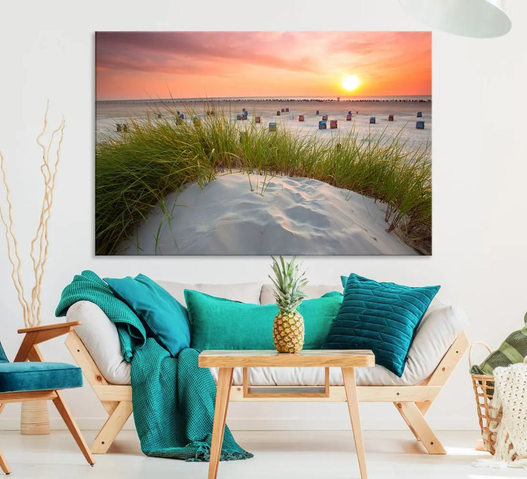 Ocean Beach Wall Art Canvas Print Sunset Artwork Print Coastal Wall Art