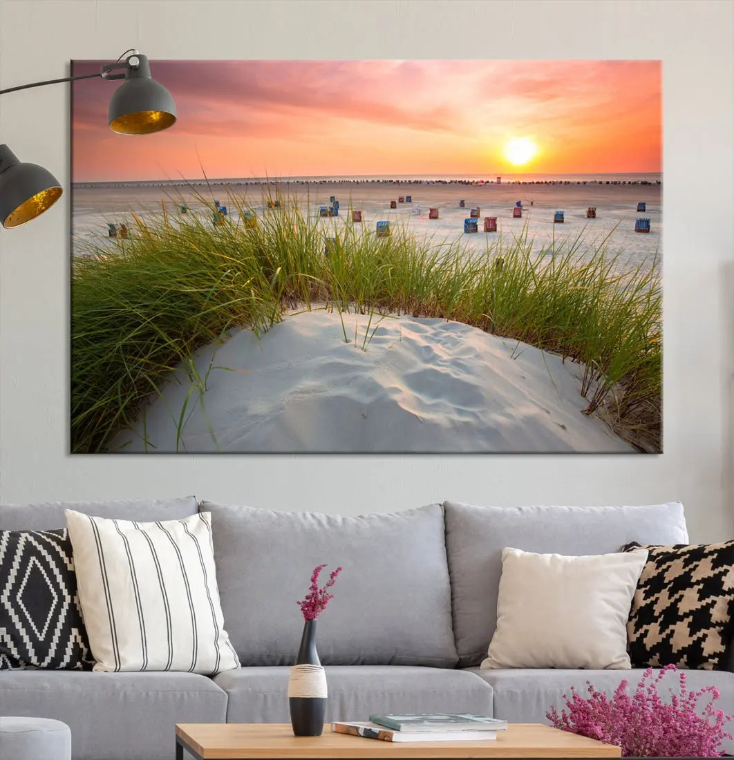 Ocean Beach Wall Art Canvas Print Sunset Artwork Print Coastal Wall Art