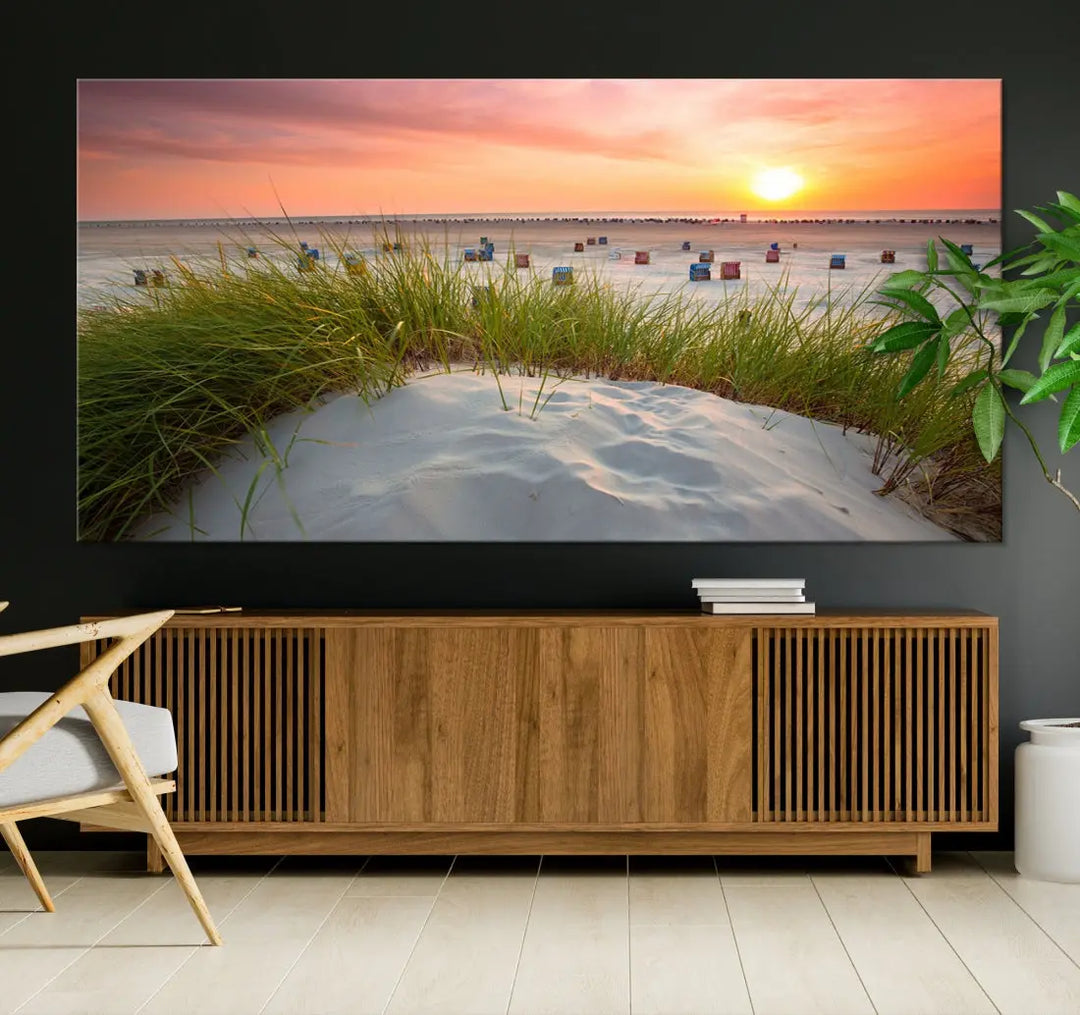 Ocean Beach Wall Art Canvas Print Sunset Artwork Print Coastal Wall Art