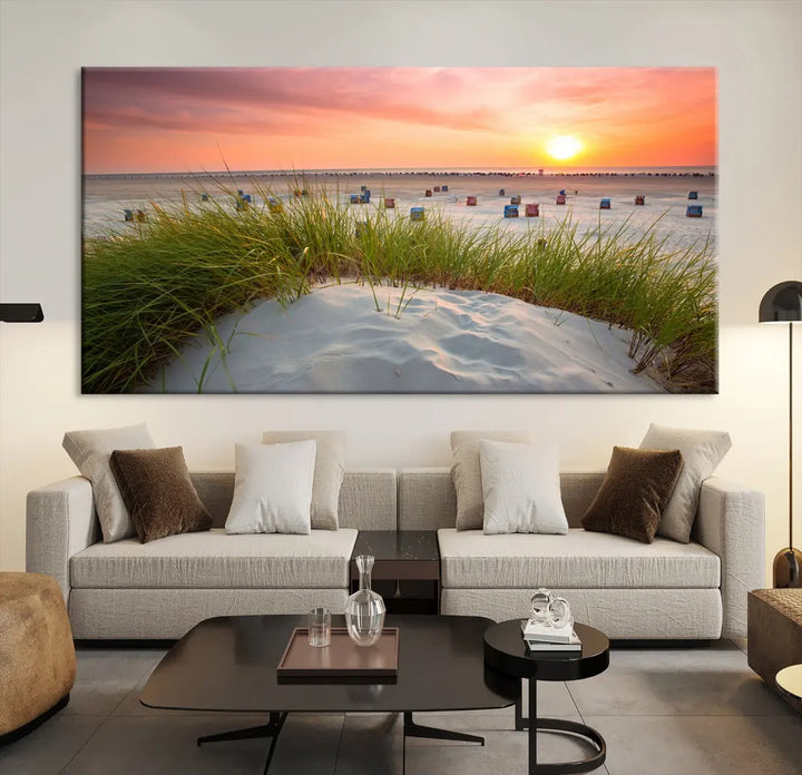 Ocean Beach Wall Art Canvas Print Sunset Artwork Print Coastal Wall Art