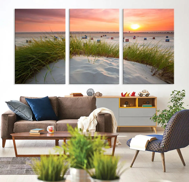 Ocean Beach Wall Art Canvas Print Sunset Artwork Print Coastal Wall Art