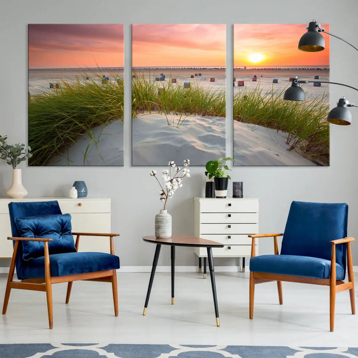 Ocean Beach Wall Art Canvas Print Sunset Artwork Print Coastal Wall Art