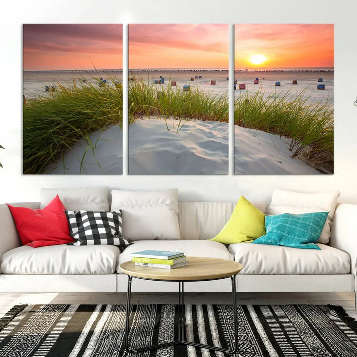 Ocean Beach Wall Art Canvas Print Sunset Artwork Print Coastal Wall Art