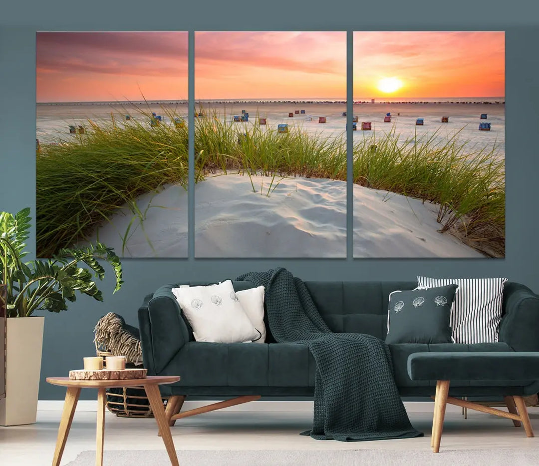 Ocean Beach Wall Art Canvas Print Sunset Artwork Print Coastal Wall Art